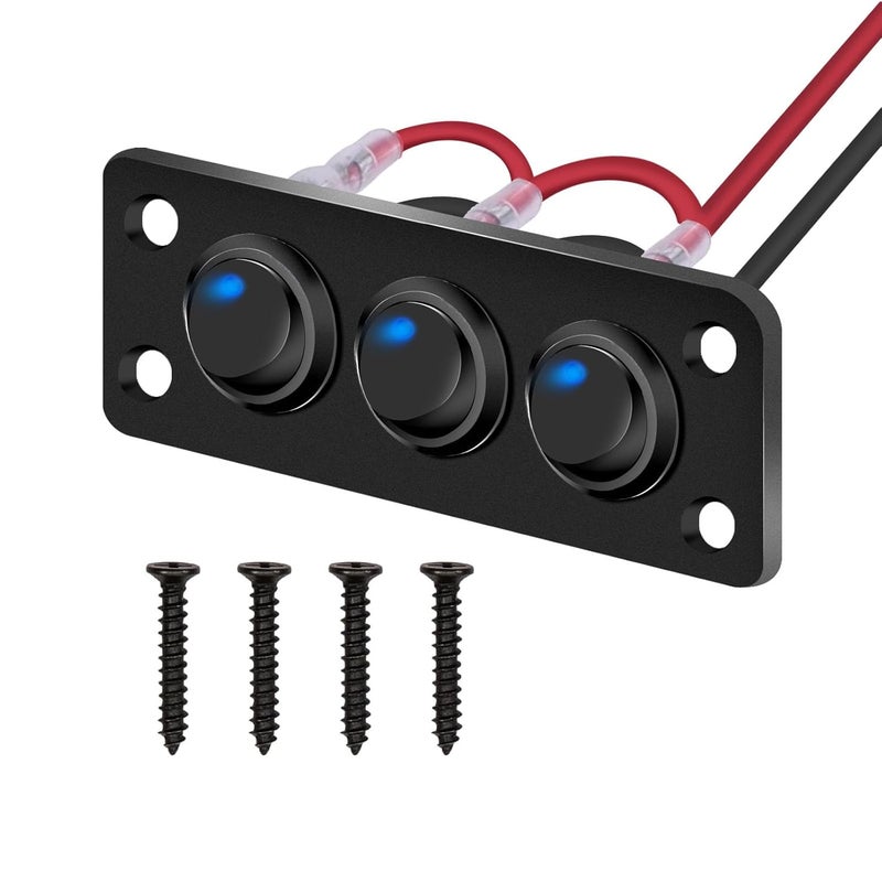 SDAQGE Round Rocker Switch Panel with 3 Pin Toggle Switch 12v 20a Blue Led Switch Panel Aluminum On Off Switch 12v for Car,Truck Marine Boat Rv Vehicle Yachts Etc （3 Way） - Image 1